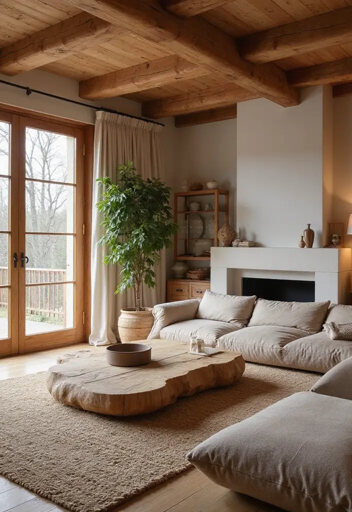 living room with light wood coffee table