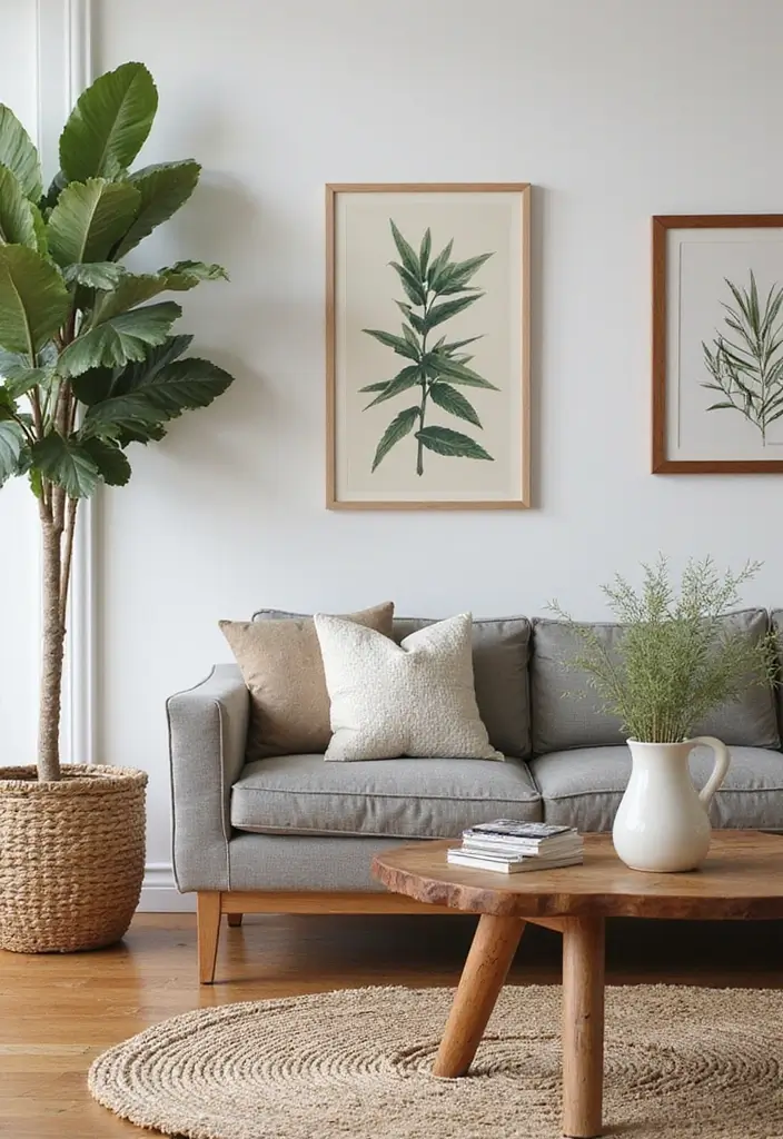 living room with oak sideboard and indoor plants