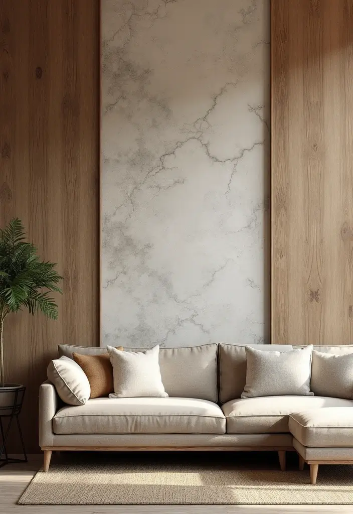 living room with reclaimed wood wall