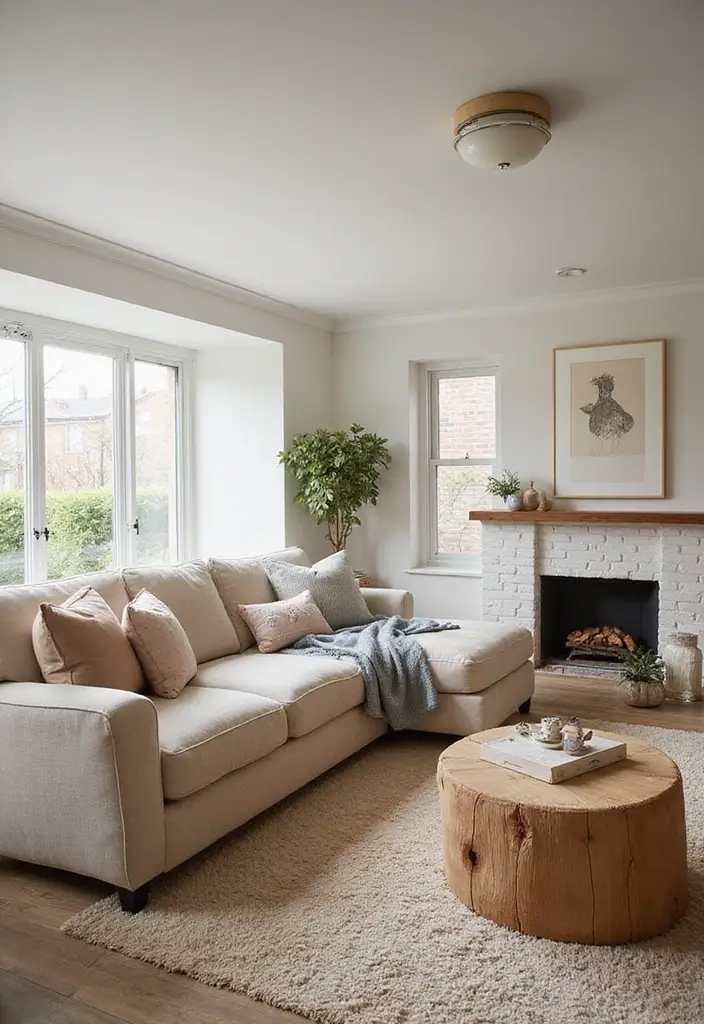 living room with washable fabrics and rounded furniture