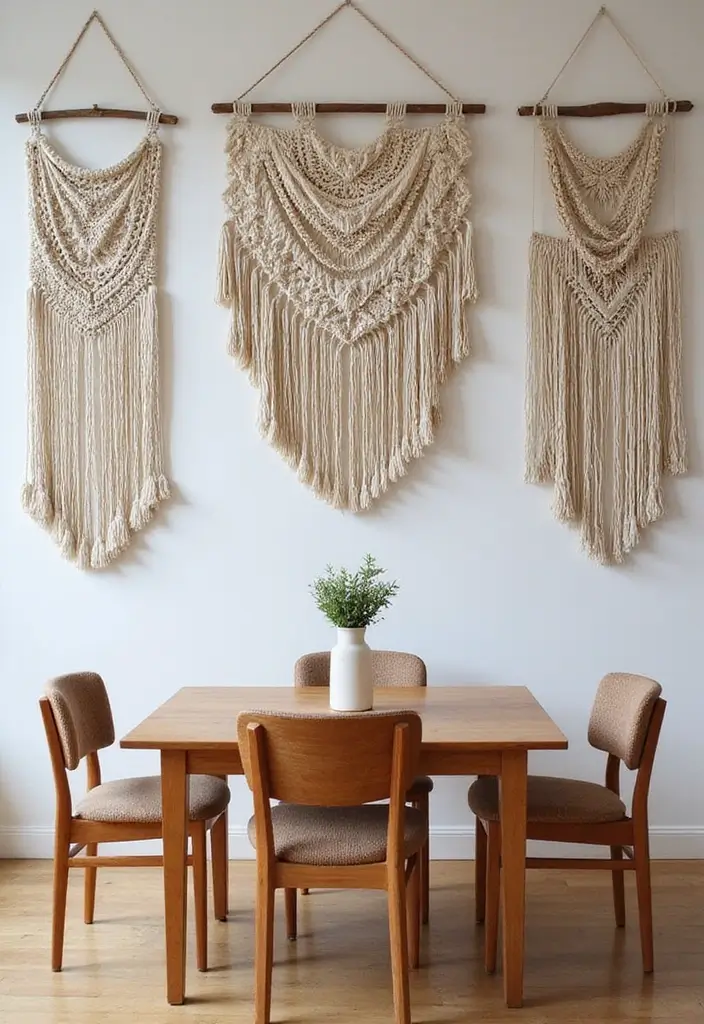 macrame wall hanging above table