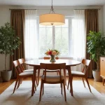 mid century dining room with wood table