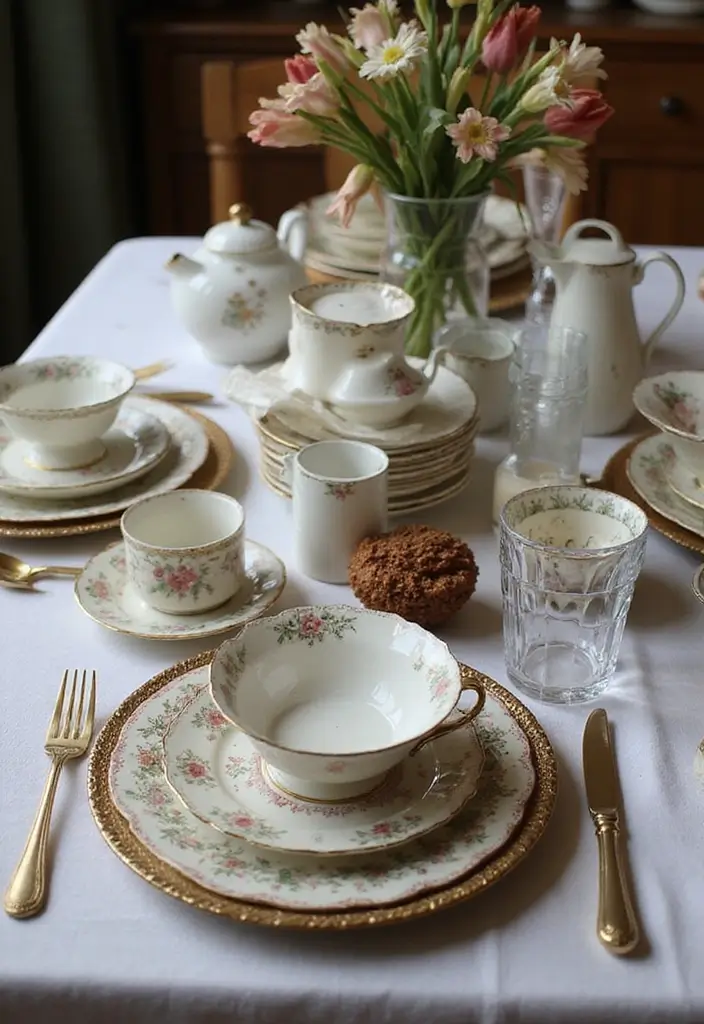 mismatched vintage plates on table
