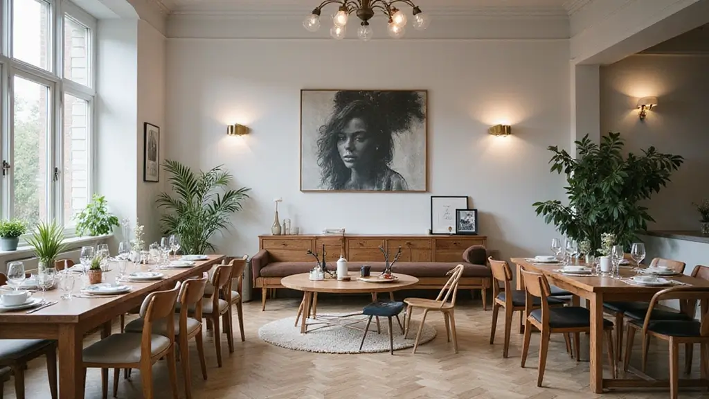 modern dining room with table and decor