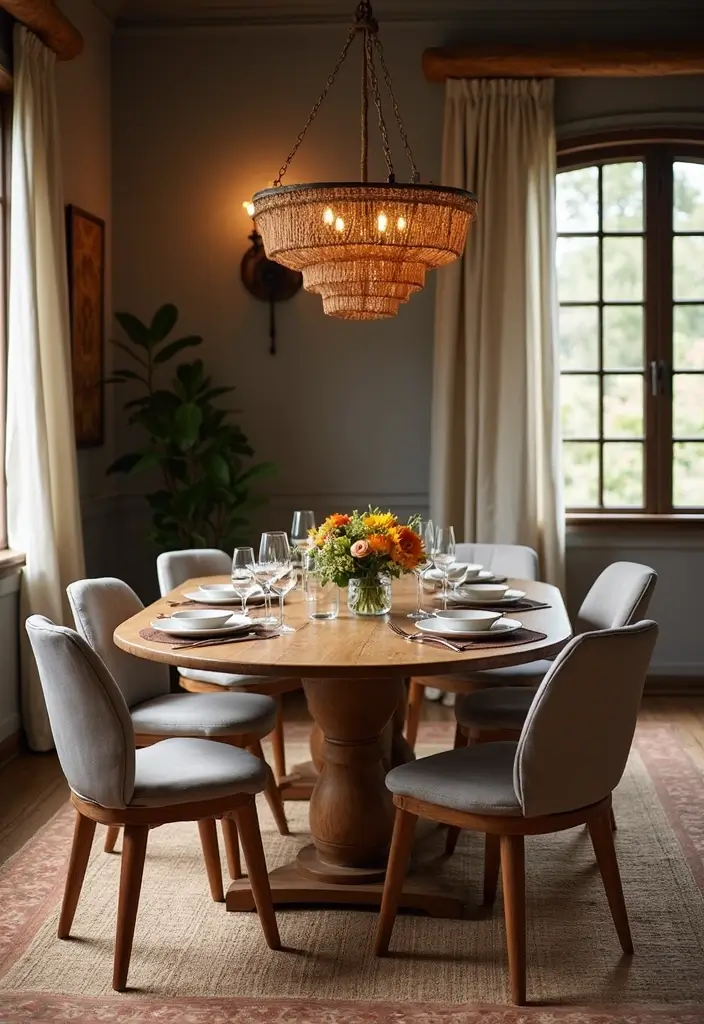 modern western dining room with warm decor and soft lighting