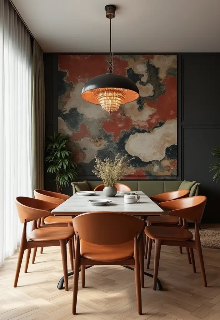 patterned wallpaper in dining room