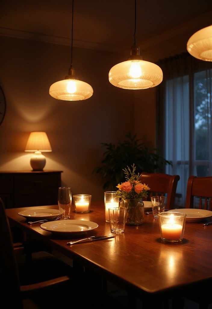 pendant lamp and candles in wabi sabi dining room