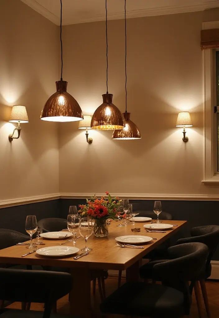 pendant lights above dining table