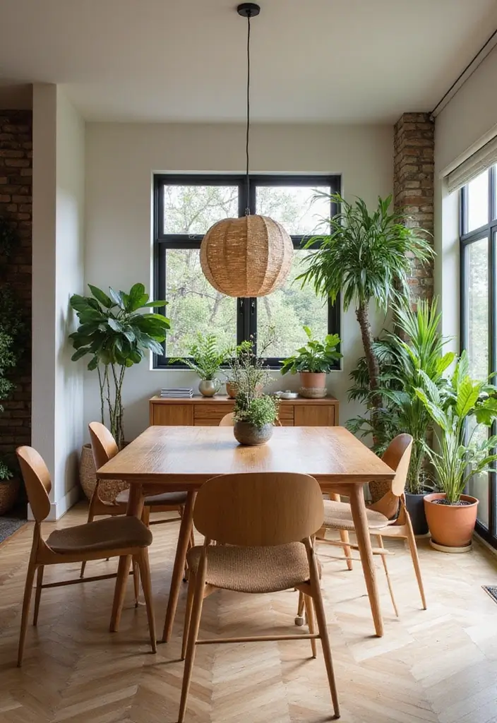 plant and wood in dining room