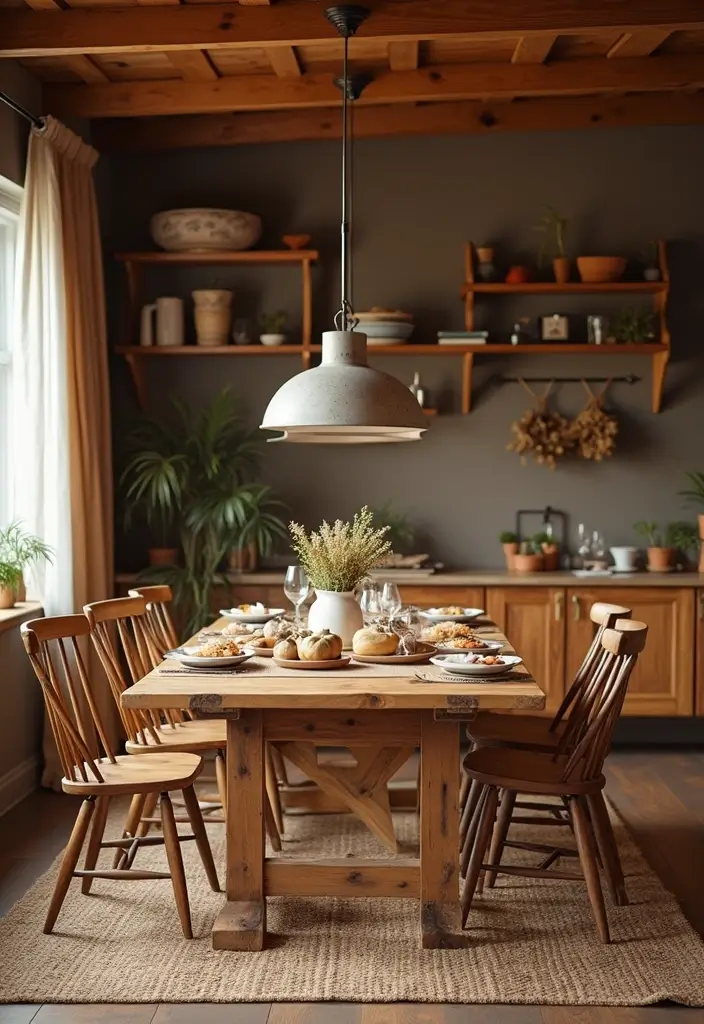 reclaimed wood sideboard with ceramic decor