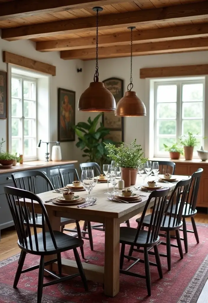 rustic fall dining table with pumpkins and soup bowls