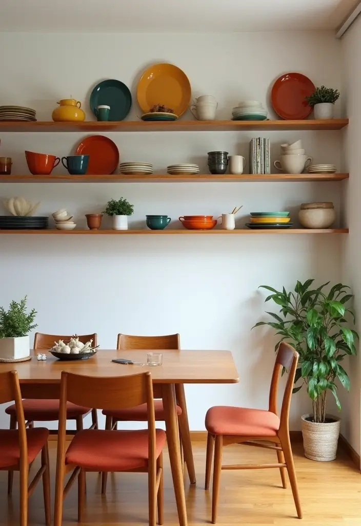 shelves with dishes and decor