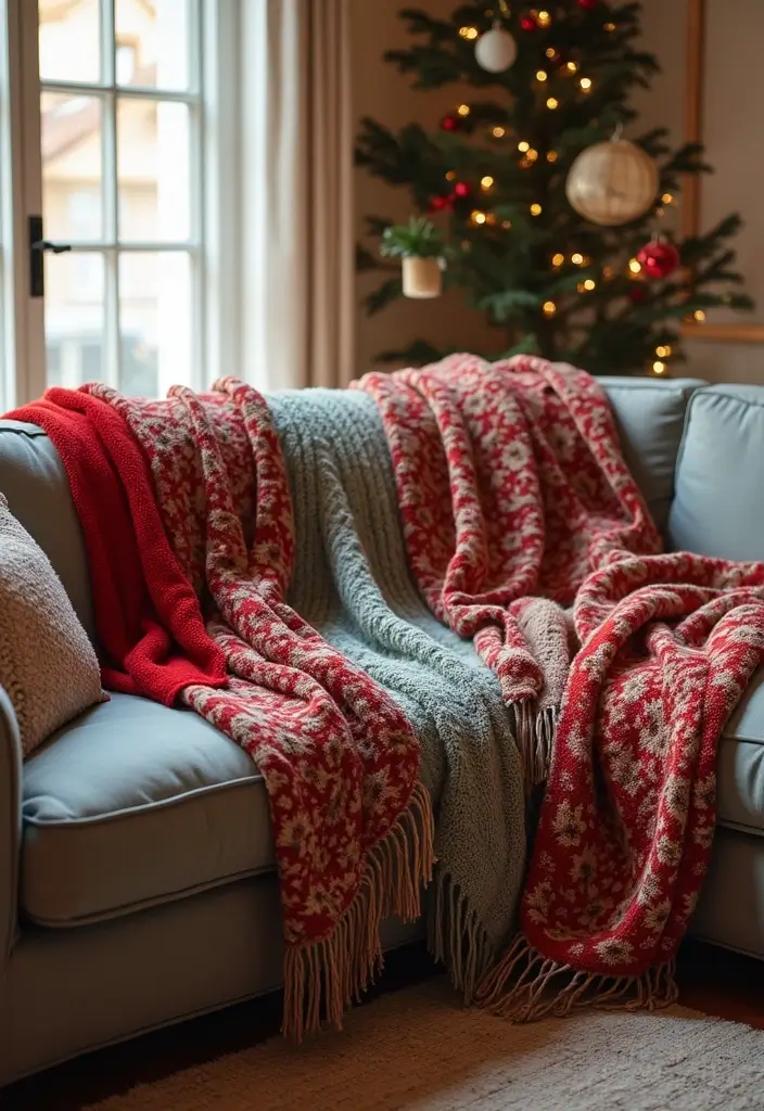 snowflake-patterned throw blanket on armchair
