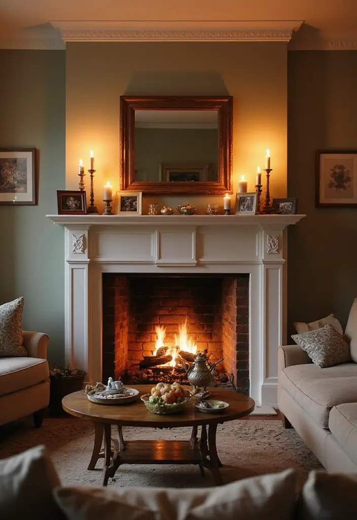 stone fireplace with cozy seating in a living room