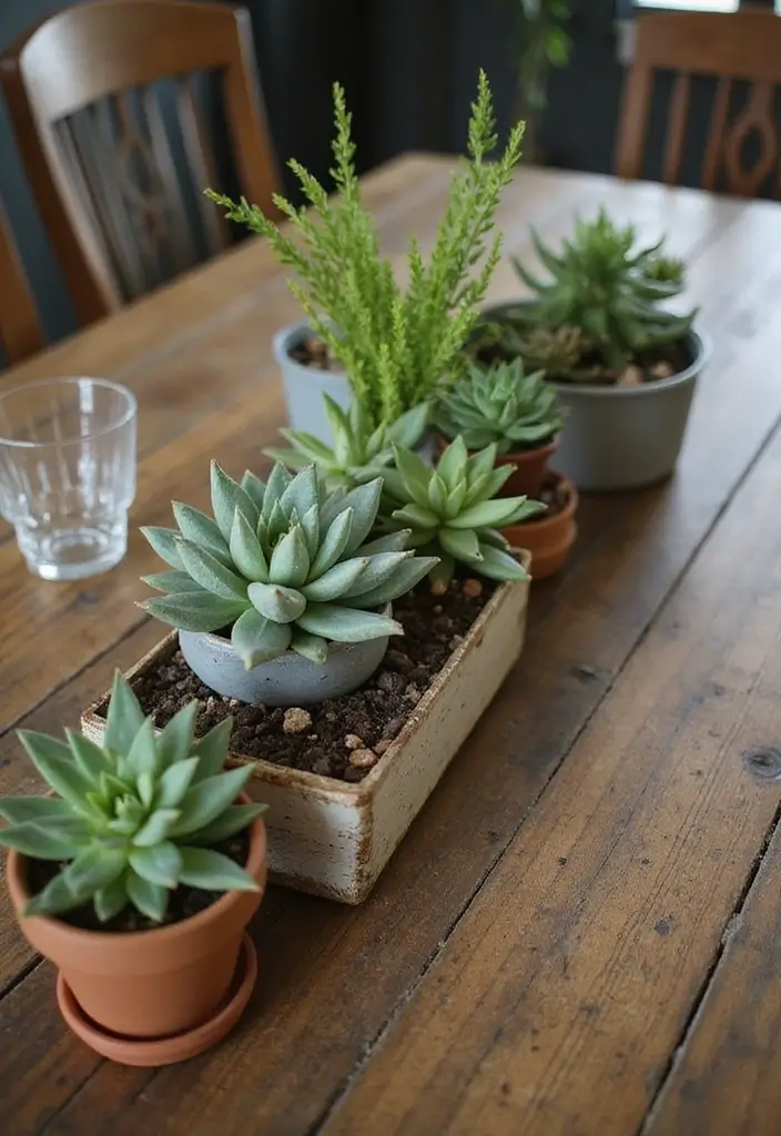 succulents in pots as table centerpiece