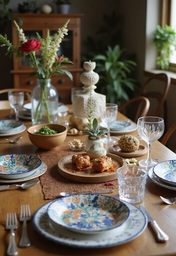 table with candles and feathers