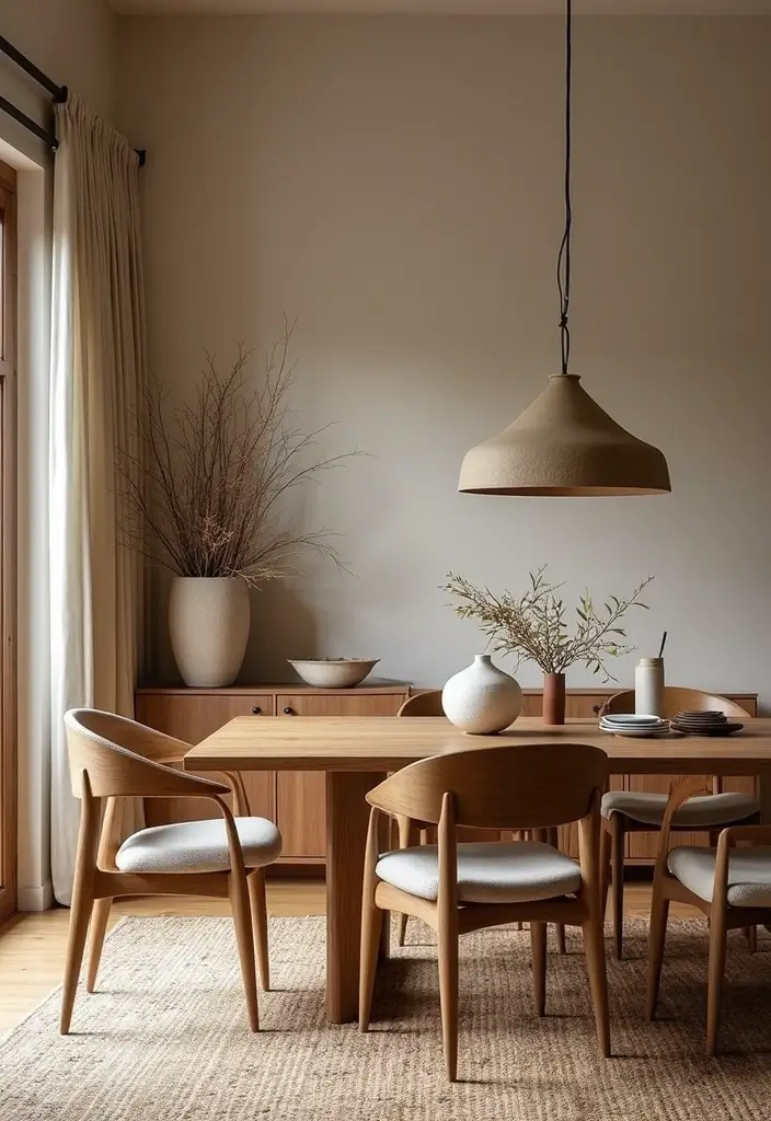 table with velvet chairs and jute rug