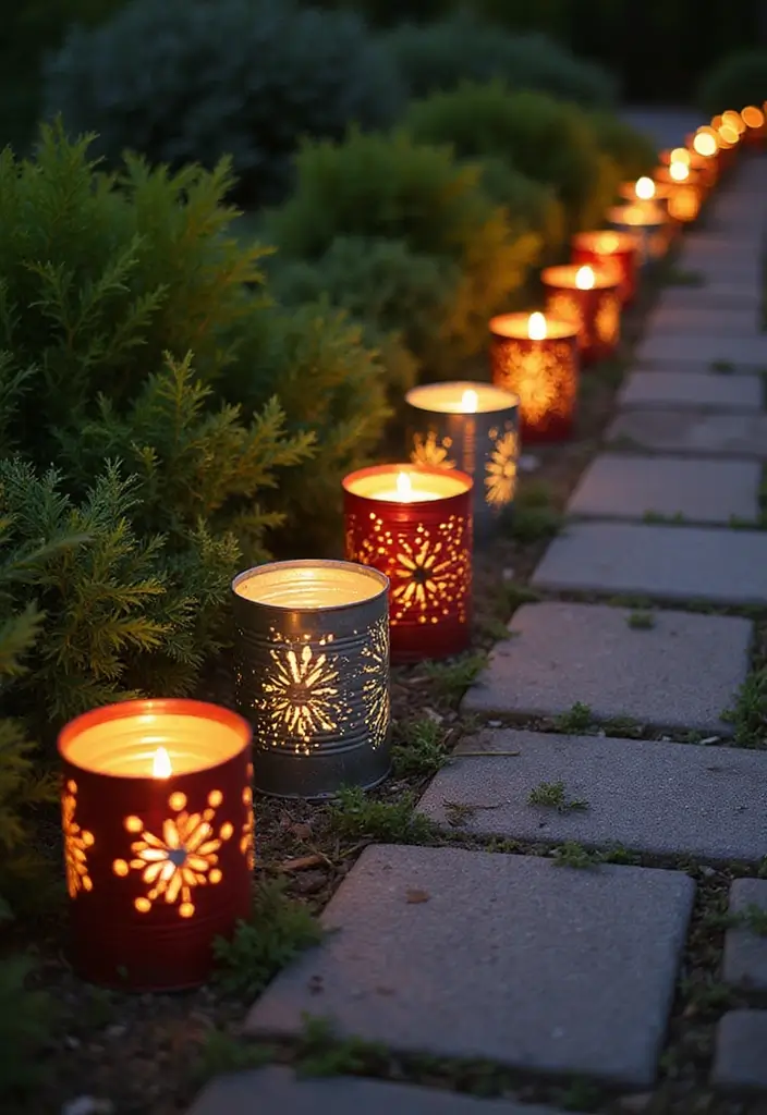 tin can luminaries with punched designs