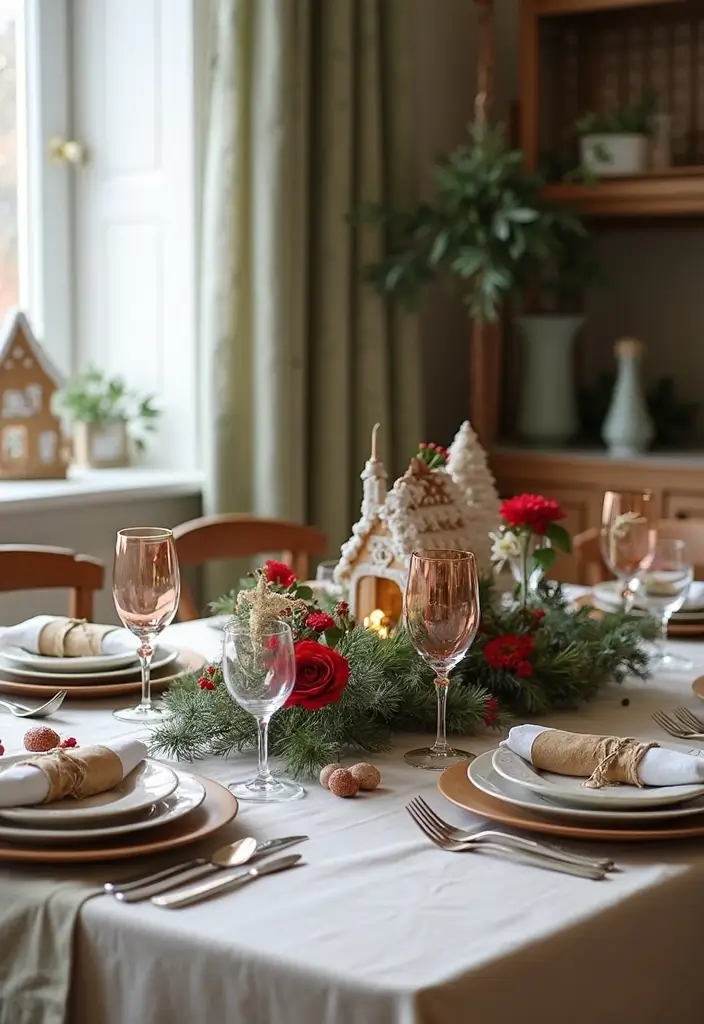 traditional scandinavian christmas table with red and white