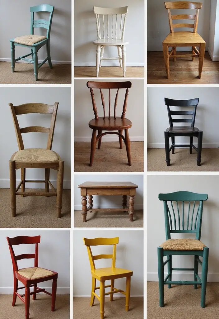 various painted farmhouse dining chairs