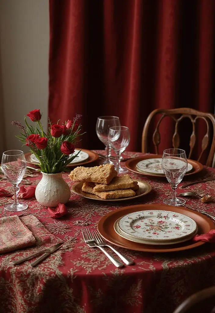 velvet table runner with silk napkins