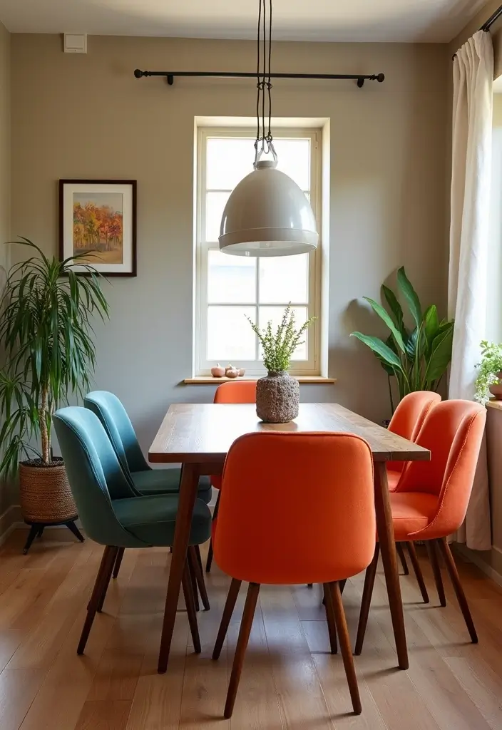vibrant chairs at dining table