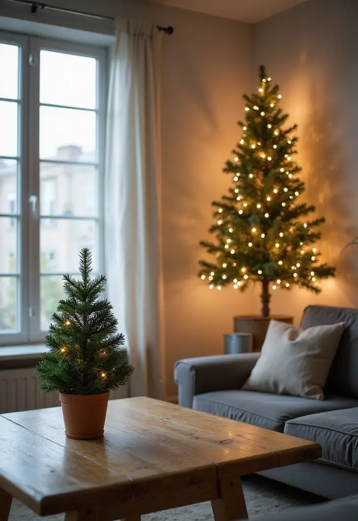 wall-mounted christmas tree made of string lights