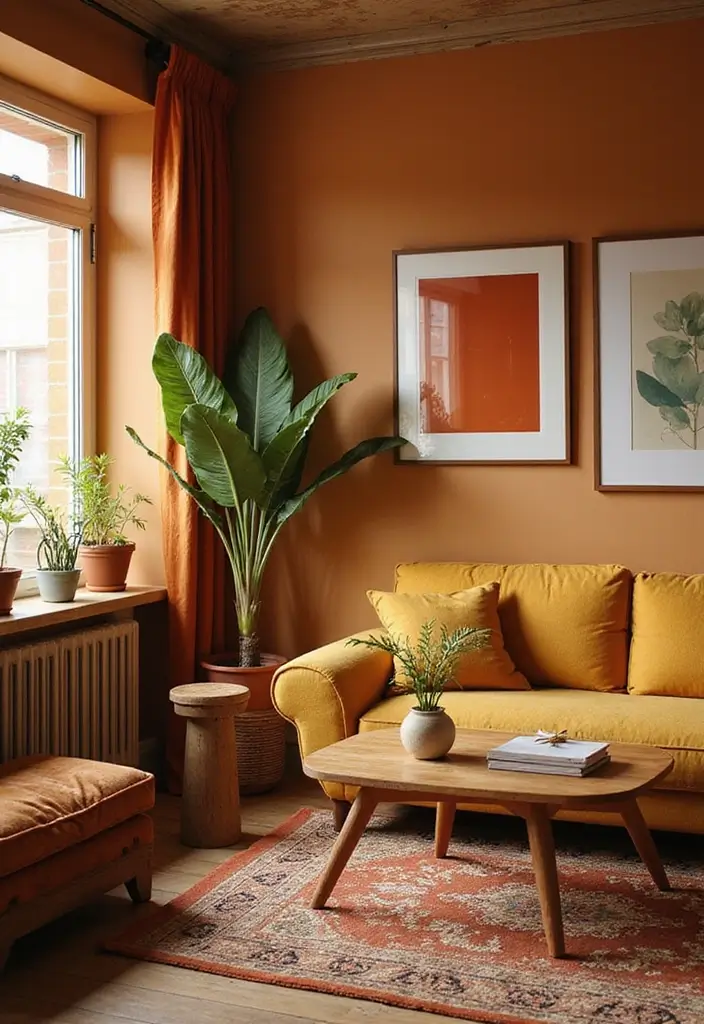 warm-colored living and dining area