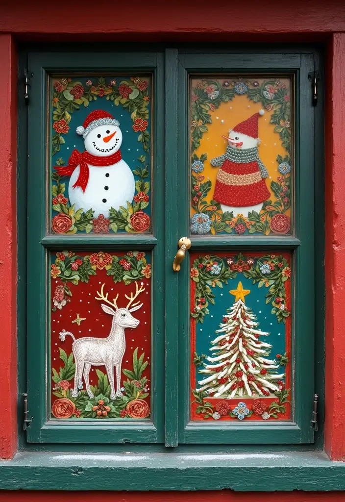 window with festive winter artwork