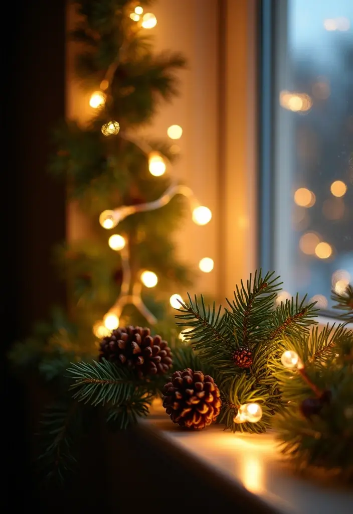 window with warm white string lights