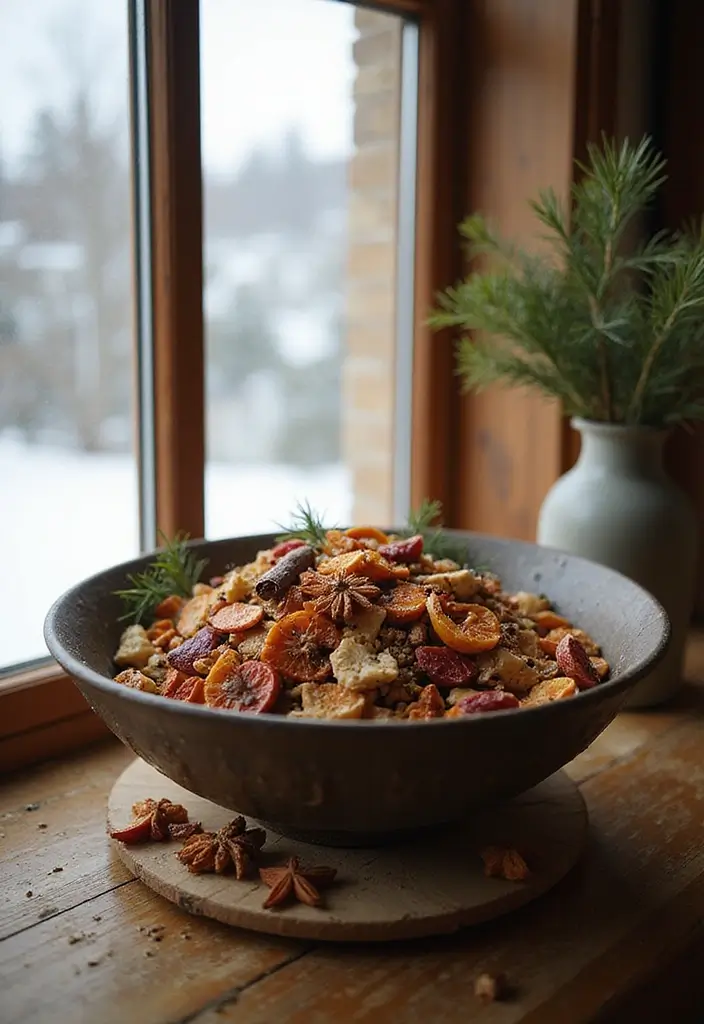 windowsill with potpourri bowl