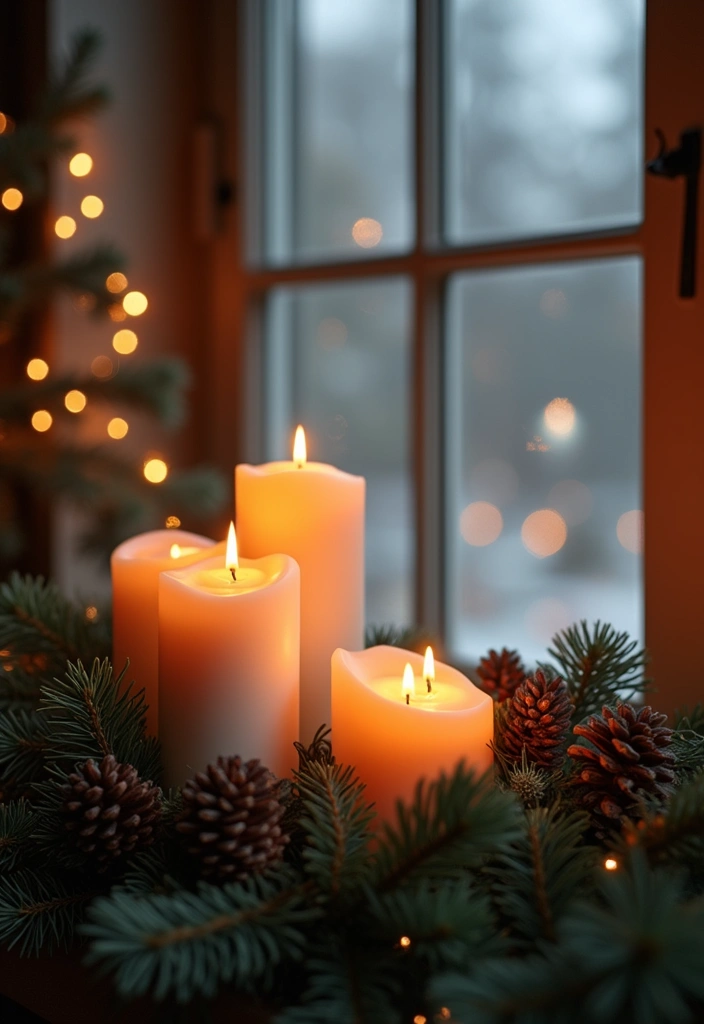 windowsill with red and green candles