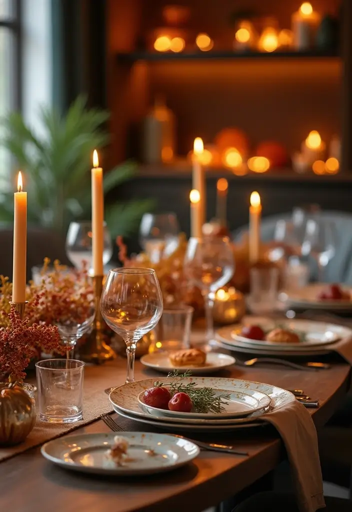 winter-themed table with metallic accents