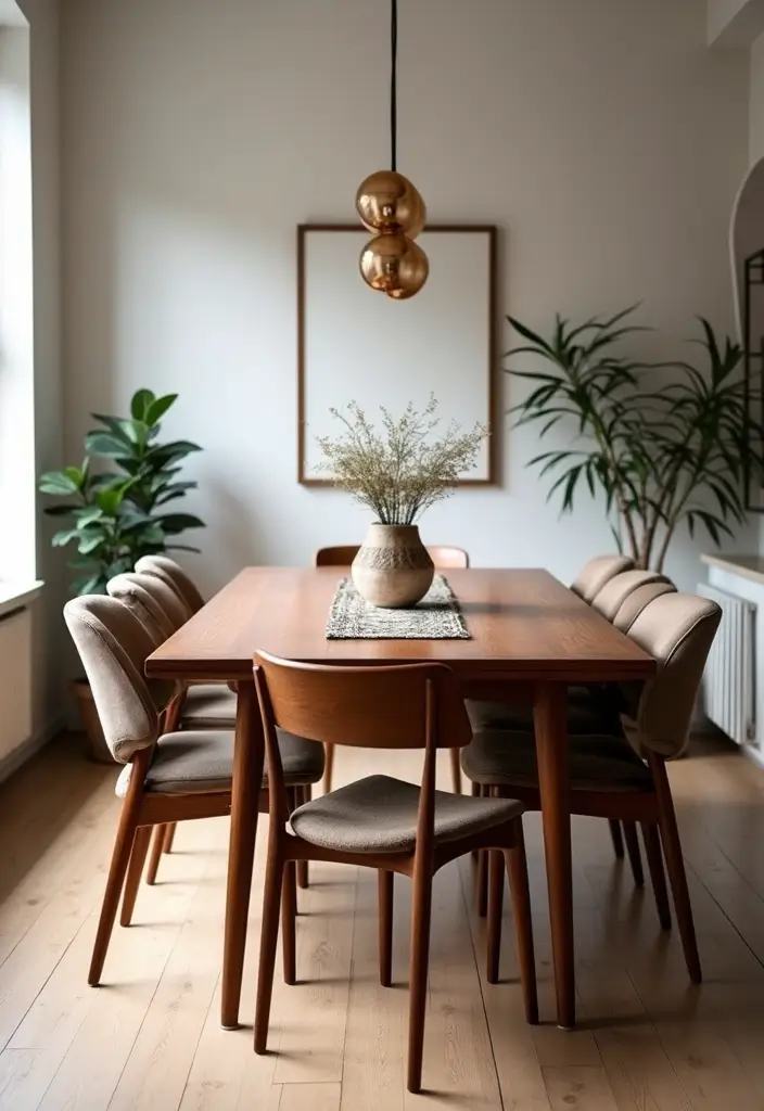wood dining table with sleek chairs