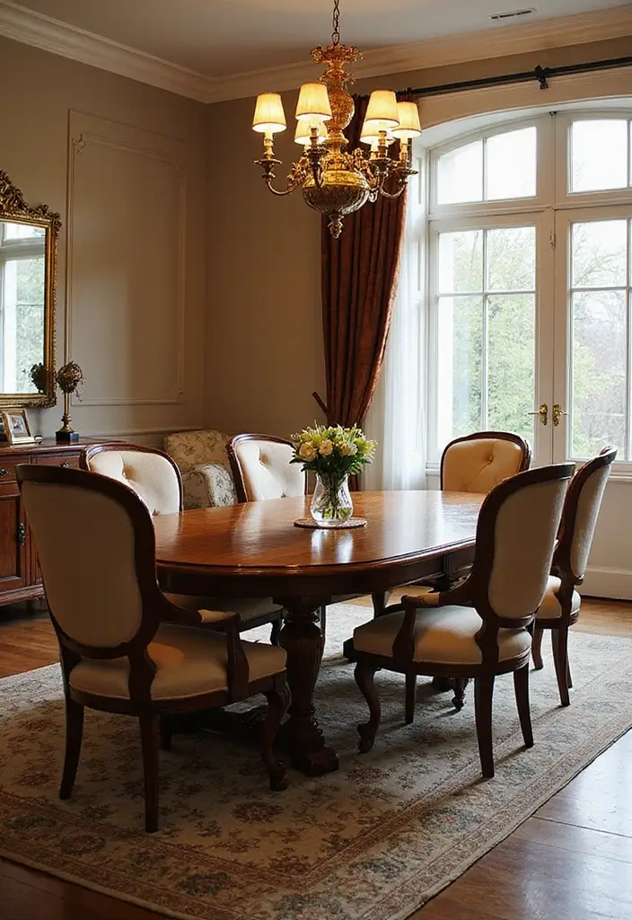 wooden dining table with matching chairs