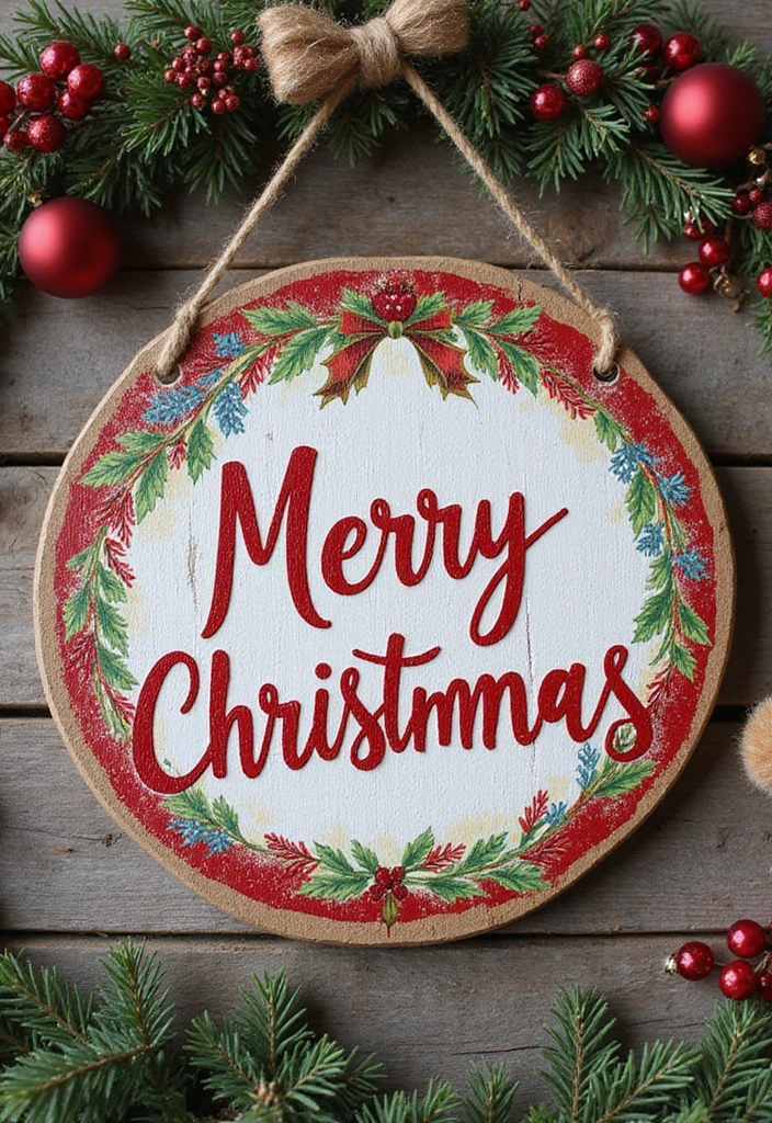 wooden sign with merry christmas text