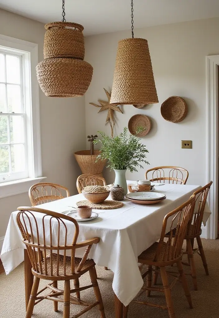woven basket with plants on table