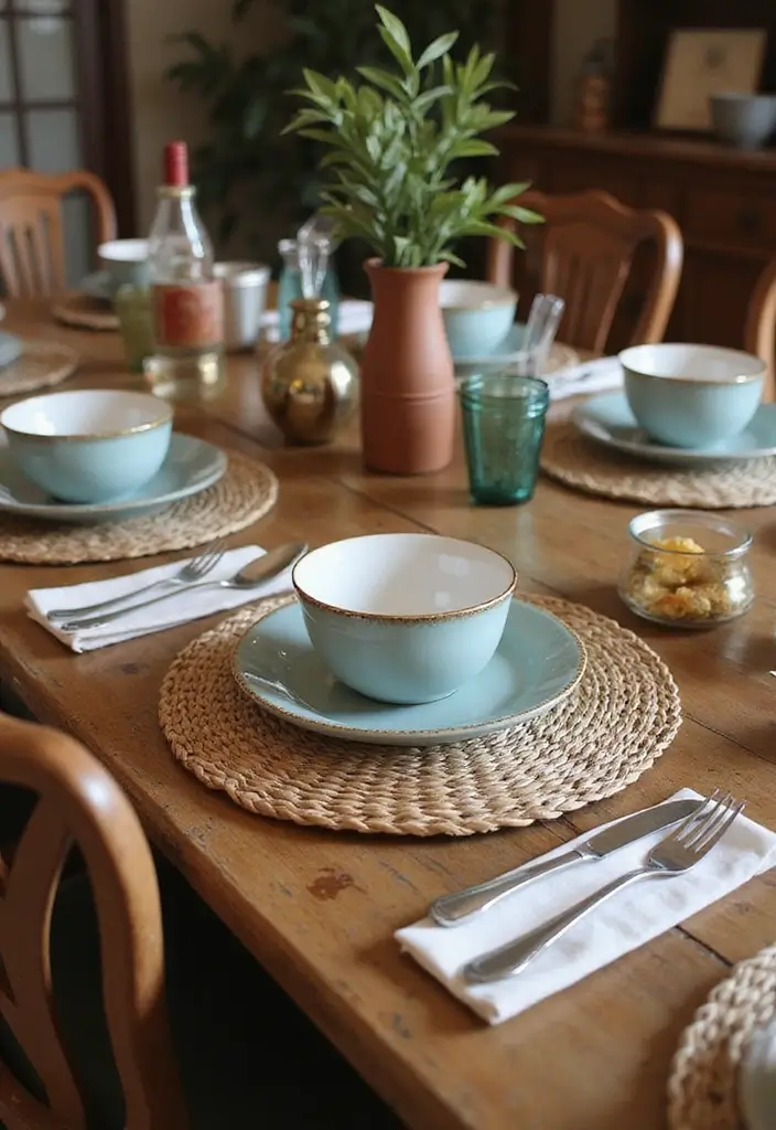 woven natural fiber placemats on dining table