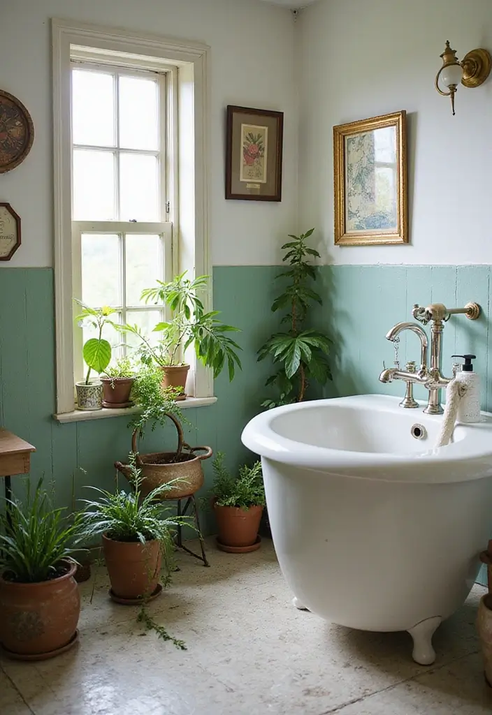 bathroom plants in vintage pots