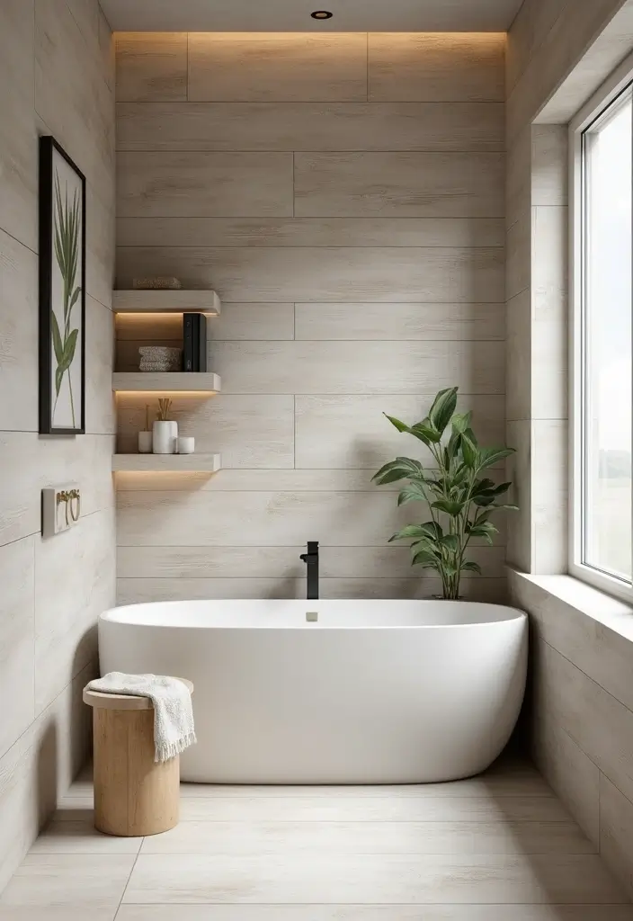 bathroom with shiplap accent wall and smooth tiled surfaces