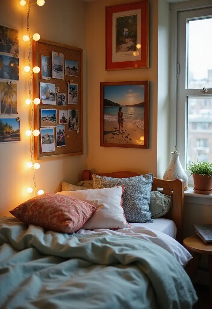 beach photos on string lights