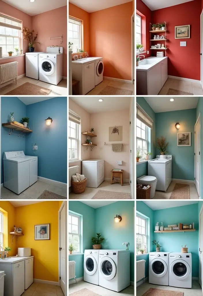 beautiful finished laundry room with fresh paint and organized shelves