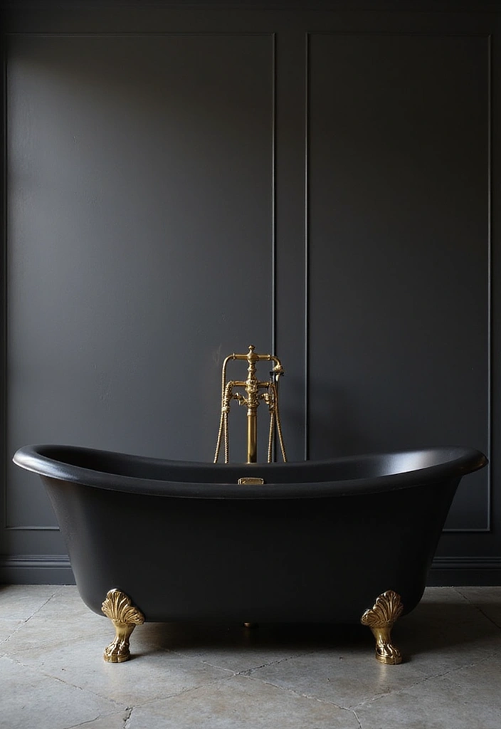 black bathtub with gold fixtures