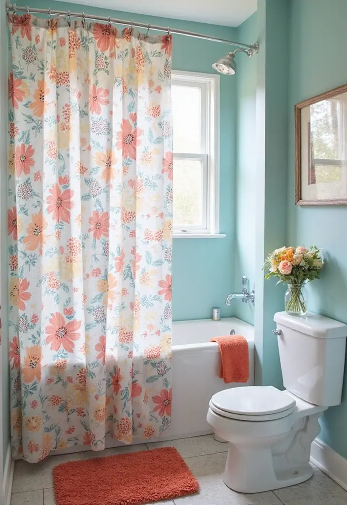 bold geometric shower curtain in navy and white