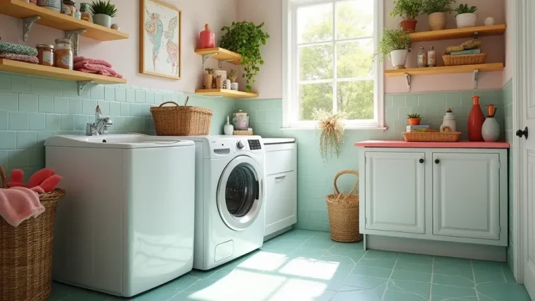 bright and cozy budget laundry room makeover