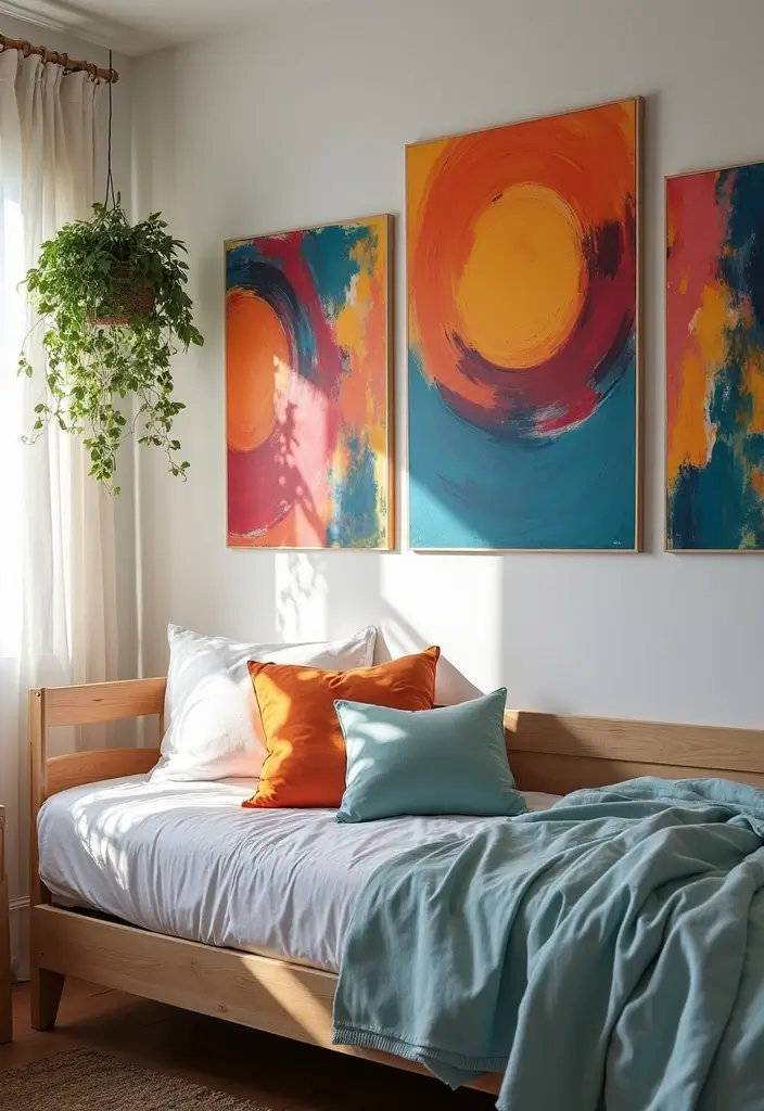 bright canvas art on dorm wall