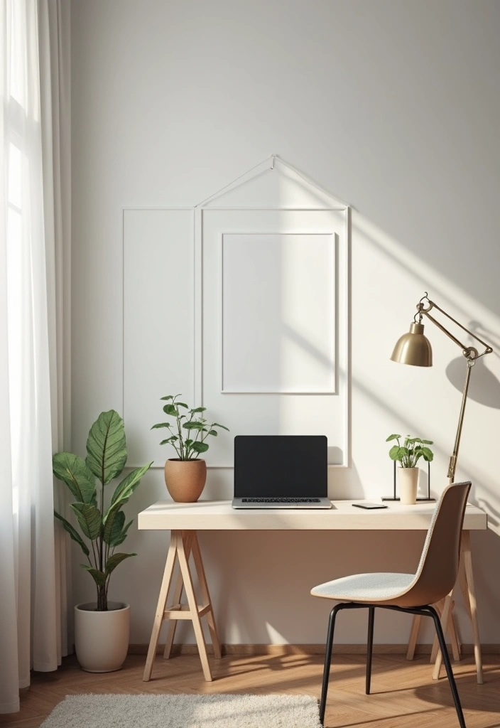 clean desk with only laptop, lamp, and small tray for pens