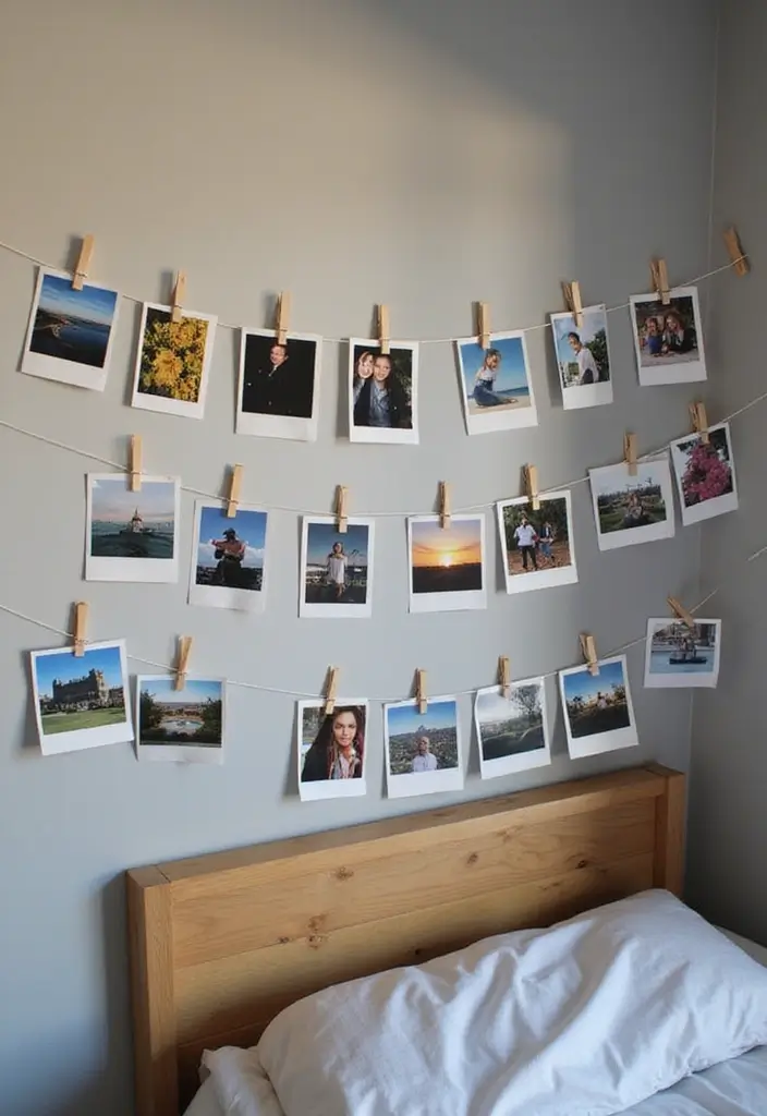 clothesline photo garland with wooden clips