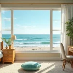 coastal dorm room with sea colors and beach decor