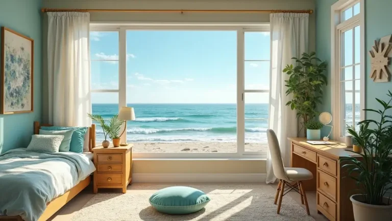 coastal dorm room with sea colors and beach decor